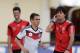 Germany's national soccer player Philipp Lahm warms up besides head coach Joachim Loew during a training session in Santo Andre near Porto Seguro, Brazil, Tuesday, June 10, 2014. Germany will play in group G of the 2014 soccer World Cup. (AP Photo/Matthias Schrader)
