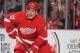 DETROIT, MI - MARCH 7: David Legwand #17 of the Detroit Red Wings looks to pass the puck against the New Jersey Devils during an NHL game on March 7, 2014 at Joe Louis Arena in Detroit, Michigan. Detroit defeated New Jersey 7-4. (Photo by Dave Reginek/NHLI via Getty Images)