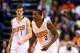 Dec 13, 2013; Phoenix, AZ, USA; Phoenix Suns guard Eric Bledsoe (2) and Goran Dragic against the Sacramento Kings at US Airways Center. The Suns defeated the Kings 116-107. Mandatory Credit: Mark J. Rebilas-USA TODAY Sports