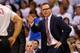 OKLAHOMA CITY, OK - MAY 31: Oklahoma City Thunder head coach Scott Brooks waits on the court in the second half against the San Antonio Spurs during Game Six of the Western Conference Finals of the 2014 NBA Playoffs at Chesapeake Energy Arena on May 31, 2014 in Oklahoma City, Oklahoma. NOTE TO USER: User expressly acknowledges and agrees that, by downloading and or using this photograph, User is consenting to the terms and conditions of the Getty Images License Agreement. (Photo by Ronald Martinez/Getty Images)