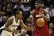 Jun 5, 2014; San Antonio, TX, USA; Miami Heat forward LeBron James (6) passes the ball against San Antonio Spurs forward Kawhi Leonard (2) during the first quarter in game one of the 2014 NBA Finals at AT&T Center. Mandatory Credit: Soobum Im-USA TODAY Sports