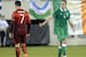 Republic of Ireland's Richard Keogh, right, gestures as Portugal's Cristiano Ronaldo walks away during the first half of an international friendly soccer match Tuesday, June 10, 2014, in East Rutherford, N.J. (AP Photo/Bill Kostroun)
