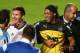 BELO HORIZONTE, BRAZIL - JUNE 11: A fan bearing the resemblance of Ronaldinho is escorted off the field while talking to Lionel Messi of Argentina after an open trainging session ahead of the 2014 FIFA World Cup on June 11, 2014 in Belo Horizonte, Brazil. (Photo by Ronald Martinez/Getty Images)
