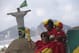 Soccer fans from Belgium pose for a photo with a replica of a World Cup trophy on Copacabana beach in Rio de Janeiro, Brazil, Wednesday, June 11, 2014. The World Cup soccer tournament starts Thursday. (AP Photo/Silvia Izquierdo)
