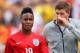 MIAMI GARDENS, FL - JUNE 04: Steven Gerrard of England speaks with Raheem Sterling of England after he was shown a red card during the International friendly match between England and Ecuador at Sun Life Stadium on June 4, 2014 in Miami Gardens, Florida. (Photo by Richard Heathcote/Getty Images)