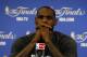 Jun 12, 2014; Miami, FL, USA; Miami Heat forward LeBron James speaks to the media after game four of the 2014 NBA Finals against the San Antonio Spurs at American Airlines Arena. Mandatory Credit: Robert Mayer-USA TODAY Sports