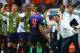 SALVADOR, BRAZIL - JUNE 13: Robin van Persie of the Netherlands (C) celebrates with head coach Louis van Gaal of the Netherlands (R) after scoring the team's first goal in the first half during the 2014 FIFA World Cup Brazil Group B match between Spain and Netherlands at Arena Fonte Nova on June 13, 2014 in Salvador, Brazil. (Photo by Ian Walton/Getty Images)