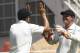 New Zealand's wicket keeper BJ Watling, right, celebrates with teammate Ross Taylor after taking the wicket of West Indies batsman Chris Gayle, who was caught behind for a 10 runs during the second innings on the fourth day of their first cricket Test match in Kingston, Jamaica, Wednesday, June 11, 2014. (AP Photo/Arnulfo Franco)