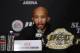 December 14, 2013; Sacramento, CA, USA; Demetrious Johnson addresses the media during the press conference after UFC on FOX 9 at Sleep Train Arena. Mandatory Credit: Kyle Terada-USA TODAY Sports