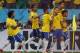 Brazil players celebrate after Neymar, right, scored a penalty kick during the group A World Cup soccer match between Brazil and Croatia, the opening game of the tournament, in the Itaquerao Stadium in Sao Paulo, Brazil, Thursday, June 12, 2014. (AP Photo/Frank Augstein)