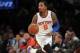 Nov 20, 2013; New York, NY, USA; New York Knicks shooting guard J.R. Smith (8) controls the ball against the Indiana Pacers during the second quarter at Madison Square Garden. The Pacers defeated the Knicks 103-96 in overtime. Mandatory Credit: Brad Penner-USA TODAY Sports