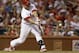 St. Louis Cardinals' Matt Holliday hits an RBI single, the 1000th RBI of his career, to score Jon Jay during the fifth inning of a baseball game against the New York Mets, Monday, June 16, 2014, in St. Louis. (AP Photo/Jeff Roberson)
