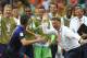 Netherlands' Robin van Persie celebrates with Netherlands' head coach Louis van Gaal after scoring a goal during the group B World Cup soccer match between Spain and the Netherlands at the Arena Ponte Nova in Salvador, Brazil, Friday, June 13, 2014. (AP Photo/Manu Fernandez)