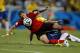 Mexico's Javier Hernandez, left, and Brazil's Thiago Silva collide as they fight for the ball during the group A World Cup soccer match between Brazil and Mexico at the Arena Castelao in Fortaleza, Brazil, Tuesday, June 17, 2014. (AP Photo/Eduardo Verdugo)