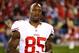 Dec 29, 2013; Phoenix, AZ, USA; San Francisco 49ers tight end Vernon Davis (85) against the Arizona Cardinals at University of Phoenix Stadium. Mandatory Credit: Mark J. Rebilas-USA TODAY Sports