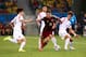 CUIABA, BRAZIL - JUNE 17: Victor Fayzulin of Russia controls the ball against Han Kook-Young (L) and Lee Yong of South Korea during the 2014 FIFA World Cup Brazil Group H match between Russia and South Korea at Arena Pantanal on June 17, 2014 in Cuiaba, Brazil. (Photo by Adam Pretty/Getty Images)