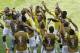 Colombia's players dance in celebration after scoring during the group C World Cup soccer match between Colombia and Greece at the Mineirao Stadium in Belo Horizonte, Brazil, Saturday, June 14, 2014. (AP Photo/Andrew Medichini)