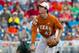 Jun 14, 2014; Omaha, NE, USA; Texas Longhorns pitcher John Curtiss (43) pitches in relief against the UC Irvine Anteaters during game one of the 2014 College World Series at TD Ameritrade Park Omaha. UC Irvine defeated Texas 3-1. Mandatory Credit: Steven Branscombe-USA TODAY Sports