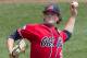 Mississippi pitcher Christian Trent (47) works against Texas Tech in the first inning of an elimination baseball game at the NCAA College World Series in Omaha, Neb., Tuesday, June 17, 2014. (AP Photo/Nati Harnik)
