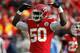 Kansas City Chiefs outside linebacker Justin Houston (50) during the first half of an NFL football game against the San Diego Chargers at Arrowhead Stadium in Kansas City, Mo., Sunday, Nov. 24, 2013. (AP Photo/Ed Zurga)
