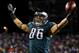 PHILADELPHIA, PA - JANUARY 04: Zach Ertz #86 of the Philadelphia Eagles celebrates after scoring a yard touchdown pass from Nick Foles #9 in the fourth quarter against the New Orleans Saints to take the lead 24-23 during their NFC Wild Card Playoff game at Lincoln Financial Field on January 4, 2014 in Philadelphia, Pennsylvania. (Photo by Al Bello/Getty Images)