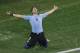 Uruguay's Luis Suarez celebrates scoring 2-1 during the group D World Cup soccer match between Uruguay and England at the Itaquerao Stadium in Sao Paulo, Brazil, Thursday, June 19, 2014. (AP Photo/Michael Sohn)