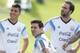 Argentina's Lionel Messi, center, stands with teammates Enzo Perez, left, and Gonzalo Higuain, right, during a training session in Vespasiano, near Belo Horizonte, Brazil, Wednesday, June 18, 2014. Argentina plays in group F of the 2014 soccer World Cup. (AP Photo/Victor R. Caivano)