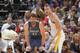 OAKLAND, CA - APRIL 14: Kevin Love #42 (left) of the Minnesota Timberwolves and David Lee #10 (right) of the Golden State Warriors during a game on April 14, 2014 at Oracle Arena in Oakland, California. NOTE TO USER: User expressly acknowledges and agrees that, by downloading and or using this photograph, user is consenting to the terms and conditions of Getty Images License Agreement. Mandatory Copyright Notice: Copyright 2014 NBAE (Photo by Rocky Widner/NBAE via Getty Images)