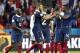 France's Karim Benzema, center, is congratulated by France's Blaise Matuidi (14), Rio Mavuba (12) and other teammates after their 3-0 victory over Honduras during the group E World Cup soccer match between France and Honduras at the Estadio Beira-Rio in Porto Alegre, Brazil, Sunday, June 15, 2014.(AP Photo/Fernando Vergara)
