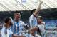 Argentina's Lionel Messi, second right, celebrates after scoring the first goal during the group F World Cup soccer match between Argentina and Iran at the Mineirao Stadium in Belo Horizonte, Brazil, Saturday, June 21, 2014. Argentina won 1-0. (AP Photo/Jon Super)