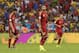 From left: Spain's Xabi Alonso, Sergio Ramos and Andres Iniesta leave the field at half time during the group B World Cup soccer match between Spain and Chile at the Maracana Stadium in Rio de Janeiro, Brazil, Wednesday, June 18, 2014. (AP Photo/Manu Fernandez)