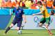 PORTO ALEGRE, BRAZIL - JUNE 18: Arjen Robben of the Netherlands and Jason Davidson of Australia compete for the ball during the 2014 FIFA World Cup Brazil Group B match between Australia and Netherlands at Estadio Beira-Rio on June 18, 2014 in Porto Alegre, Brazil. (Photo by Vinicius Costa/Getty Images)