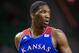 Feb 4, 2014; Waco, TX, USA; Kansas Jayhawks center Joel Embiid (21) during the game against the Baylor Bears at the Ferrell Center. The Jayhawks defeated the Bears 69-52. Mandatory Credit: Jerome Miron-USA TODAY Sports