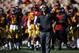 Apr 19, 2014; Los Angeles, CA, USA; Southern California head coach Steve Sarkisian (center) looks up during the Southern California Spring Game at Los Angeles Memorial Coliseum. Mandatory Credit: Kelvin Kuo-USA TODAY Sports