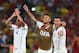 RIO DE JANEIRO, BRAZIL - JUNE 18: Mauricio Isla, Arturo Vidal and Eduardo Vargas of Chile celebrate victory in the 2014 FIFA World Cup Brazil Group B match between Spain and Chile at Maracana on June 18, 2014 in Rio de Janeiro, Brazil. (Photo by Matthias Hangst/Getty Images)