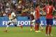 Algeria's Yacine Brahimi, left, celebrates after scoring his side's fourth goal during the group H World Cup soccer match between South Korea and Algeria at the Estadio Beira-Rio in Porto Alegre, Brazil, Sunday, June 22, 2014. (AP Photo/Martin Meissner)