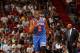 MIAMI, FL - April 6: Raymond Felton #2 of the New York Knicks celebrates a basket during the game against the Miami Heat at the American Airlines Arena in Miami, Florida on April 6, 2014. NOTE TO USER: User expressly acknowledges and agrees that, by downloading and/or using this photograph, user is consenting to the terms and conditions of the Getty Images License Agreement. Mandatory copyright notice: Copyright NBAE 2014 (Photo by Issac Baldizon/NBAE via Getty Images)