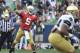 Notre Dame quarterback Everett Golson throws a pass during the Blue Gold game an NCAA football game marking the end of spring practice at Notre Dame Stadium Saturday April 12, 2014 in South Bend, Ind. (AP Photo/Joe Raymond)