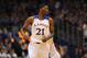 Nov 8, 2013; Lawrence, KS, USA; Kansas Jayhawks center Joel Embiid (21) walks to the near end of the court during the second half of the game against the Louisiana Monroe Warhawks at Allen Fieldhouse. Kansas won 80 - 63. Mandatory Credit: Denny Medley-USA TODAY Sports