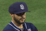 Padres' Pitcher 1st to Rock Protective Cap in Game