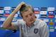 England's manager Roy Hodgson holds his hand to his head during a press conference before an official training session the day before the group D World Cup soccer match between Costa Rica and England at the Mineirao Stadium in Belo Horizonte, Brazil, Monday, June 23, 2014. (AP Photo/Matt Dunham)
