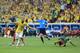 Brazil's Neymar celebrates after scoring his side's second goal during the group A World Cup soccer match between Cameroon and Brazil at the Estadio Nacional in Brasilia, Brazil, Monday, June 23, 2014. (AP Photo/Bernat Armangue)