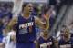 Phoenix Suns forward Channing Frye (8) reacts to a call against his team during the second half of an NBA basketball game against the Dallas Mavericks, Saturday, April 12, 2014, in Dallas. The Mavericks won 101-98. (AP Photo/LM Otero)