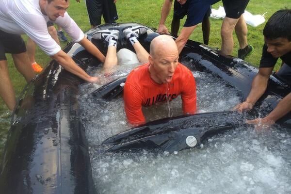 Groce Jumps in a Raft of Ice Water During Offseason Navy SEAL Training