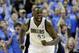 Dallas Mavericks' DeJuan Blair (45) celebrates scoring against the San Antonio Spurs in the second half of Game 4 of an NBA basketball first-round playoff series, Monday, April 28, 2014, in Dallas. The Spurs won 93-89. (AP Photo/Tony Gutierrez)