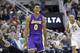 Los Angeles Lakers' Nick Young (0) reacts after hitting a 3-pointer in the second half during an NBA basketball game the Utah Jazz Monday, April 14, 2014, in Salt Lake City, Utah. (AP Photo/Rick Bowmer)