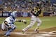 Pittsburgh Pirates' Andrew McCutchen (22) grounds out to Tampa Bay Rays second baseman Ben Zobrist during the first inning of an interleague baseball game Tuesday, June 24, 2014, in St. Petersburg, Fla. Pirates' Gregory Polanco scored on the play. Catching for the Rays Jose Molina. (AP Photo/Chris O'Meara)