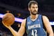 Apr 14, 2014; Oakland, CA, USA; Minnesota Timberwolves forward Kevin Love (42) between plays against the Golden State Warriors during the third quarter at Oracle Arena. The Golden State Warriors defeated the Minnesota Timberwolves 130-120. Mandatory Credit: Kelley L Cox-USA TODAY Sports