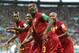 FORTALEZA, BRAZIL - JUNE 21: Asamoah Gyan of Ghana celebrates scoring his team's second goal during the 2014 FIFA World Cup Brazil Group G match between Germany and Ghana at Castelao on June 21, 2014 in Fortaleza, Brazil. (Photo by Laurence Griffiths/Getty Images)