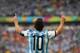 PORTO ALEGRE, BRAZIL - JUNE 25: Lionel Messi of Argentina celebrates scoring his team's first goal during the 2014 FIFA World Cup Brazil Group F match between Nigeria and Argentina at Estadio Beira-Rio on June 25, 2014 in Porto Alegre, Brazil. (Photo by Paul Gilham/Getty Images)